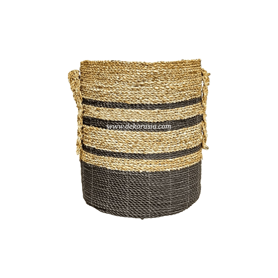 Banana Basket (Set 2) Black Strips, Natural Basket Craft Storage Basket