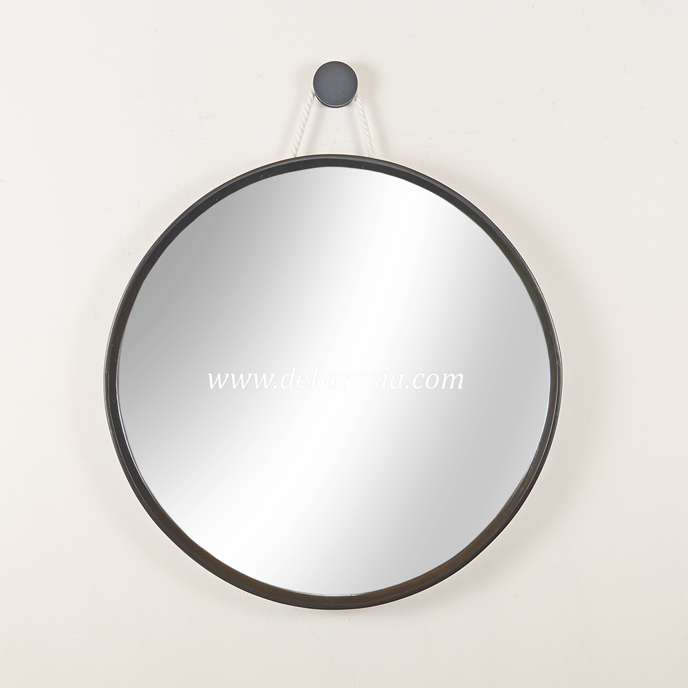 Black Round Mirror Wall Decoration, Natural Wood Mirror Wall Decorative - Image 1