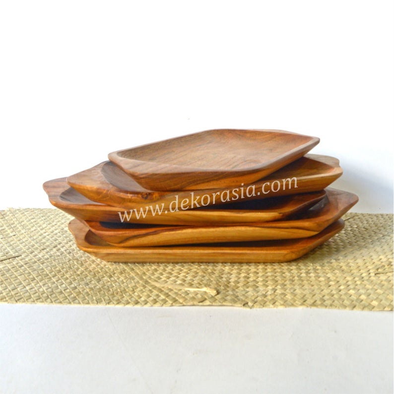 Natural Teak Wooden Tray, Dinnerware Set Dishes and Trays - Image 3