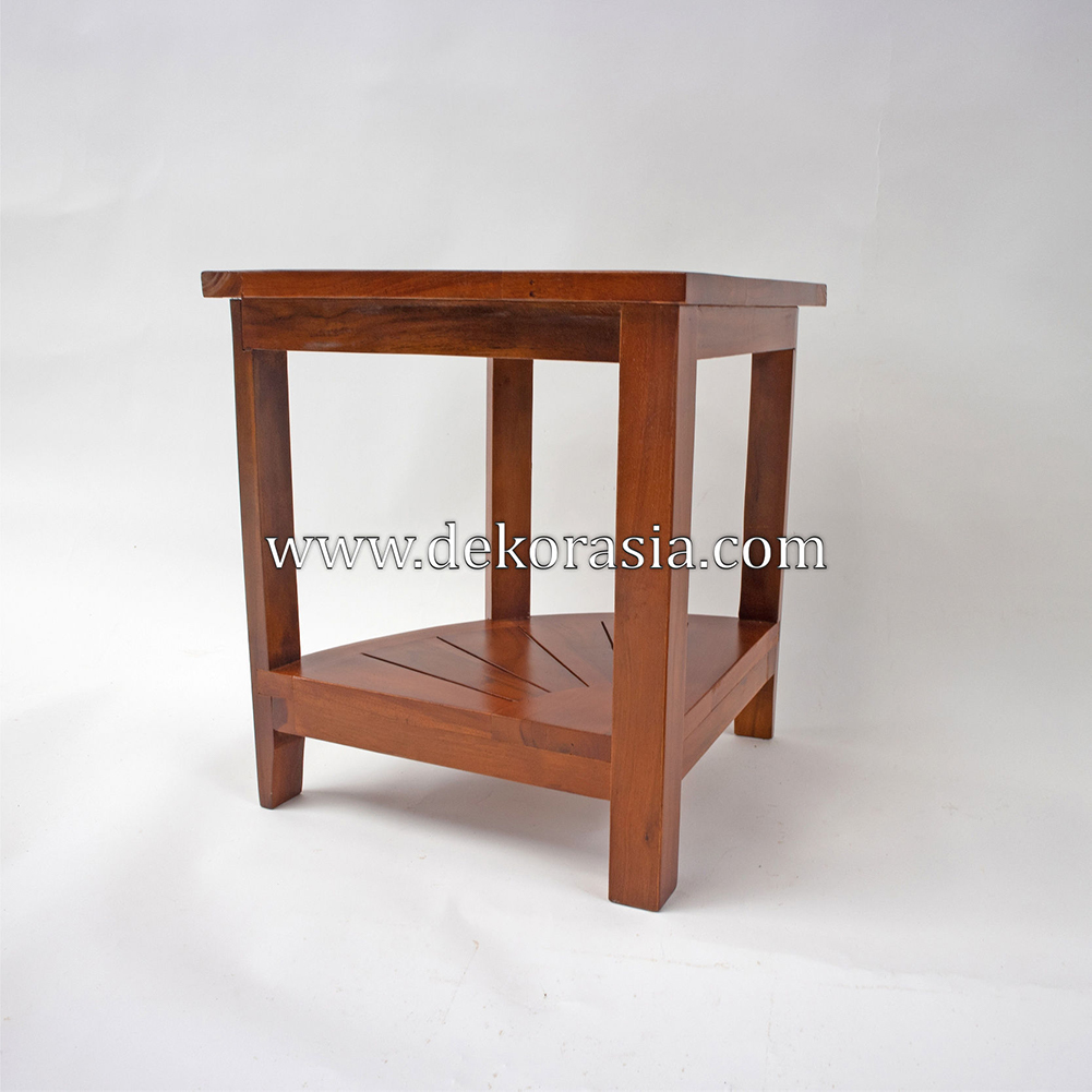 Natural Teak Corner Bench Shower Stool Bathroom Triangle Shaped with Shelf, Waterproof 2 Layer - Image 2
