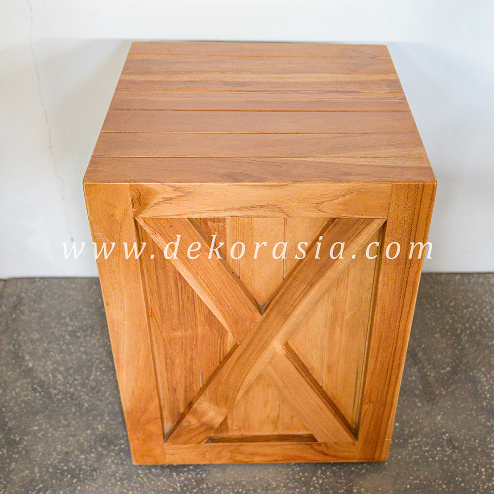 Teak Barn Stool with Rubber Feet - Wooden Stools - Image 2