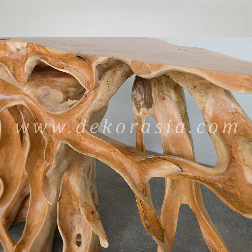 Teak Root Console Table with Carving, Teak Root Tables for Living Room Furniture, Wooden Console Table - Image 4