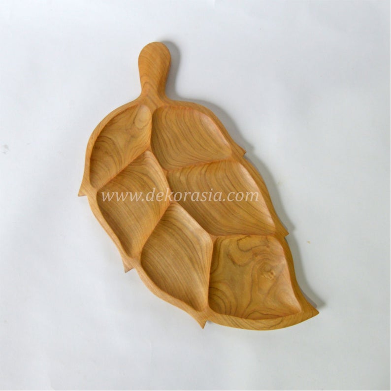 Teak Wood Plates Leaf Shaped, Dinnerware Set Dishes & Plates Serving - Image 2