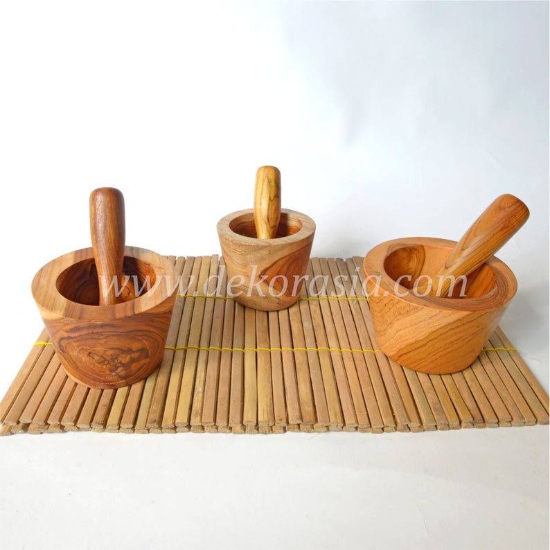 Teak Wood Mortar Size Dia 4.2 to 6 Inches, Natural Teak Mortar - Image 1