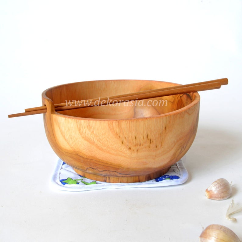 Natural Teak Wooden Round Bowl Dish Serving Dessert, Wood Bowl Kitchenware - Image 3
