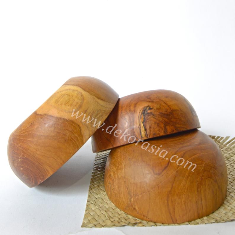 Teak Wood Round Bowl Dish Serving Dessert, Wood Bowls Kitchenware - Image 3
