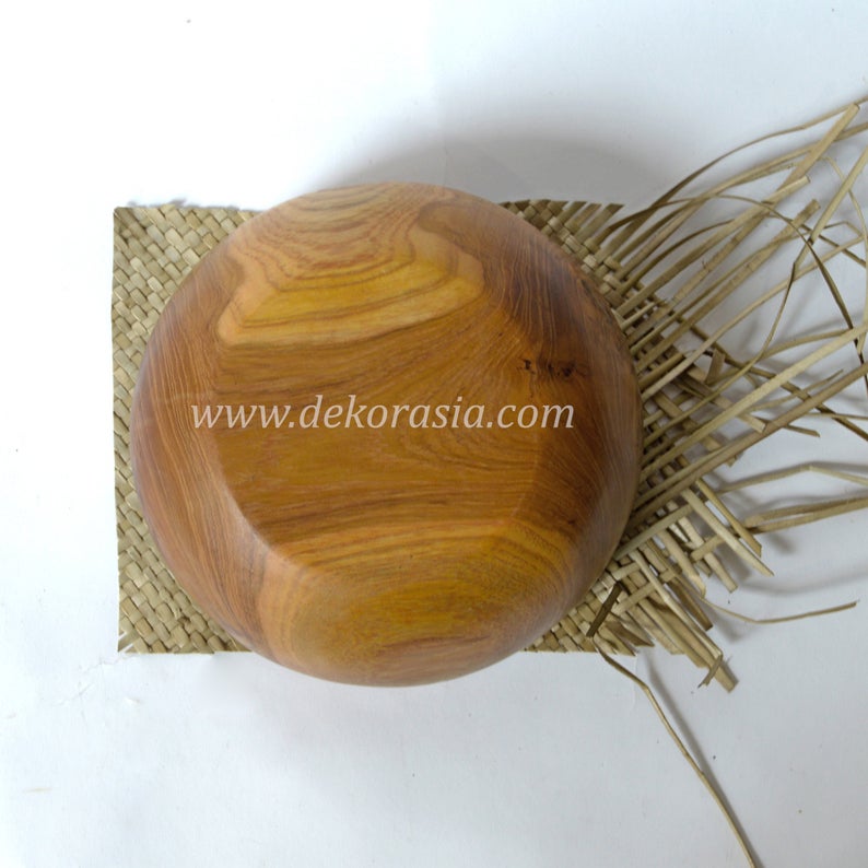 Teak Wood Round Bowl Dish Serving Salad, Wood Bowls Kitchenware - Image 4