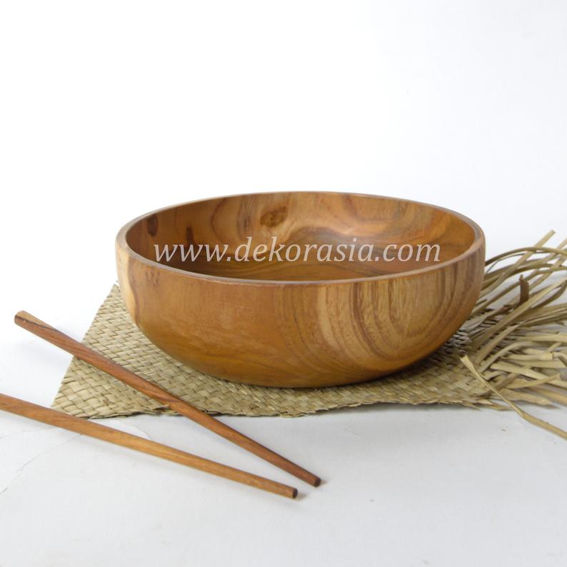 Natural Teak Wood Round Tray Dish Serving, Dinnerware Set Dishes and Trays - Image 1