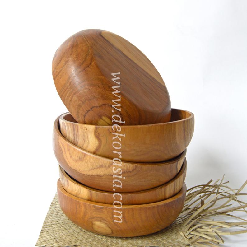 Natural Teak Wood Round Tray Dish Serving, Dinnerware Set Dishes and Trays - Image 4