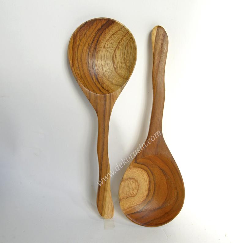 Teak Wood Round Wooden Rice Ladle Spoon - 9.1 inches length | Kitchenware - Image 1