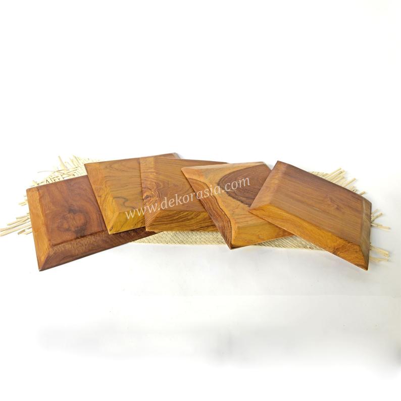 Natural Teak Wood Square Tray, Dinnerware Set Dishes and Trays - Image 4