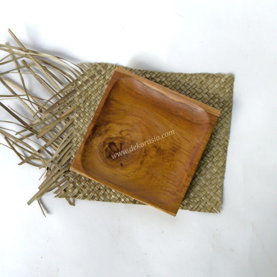 Natural Teak Wood Square Tray, Dinnerware Set Dishes and Trays - Image 3