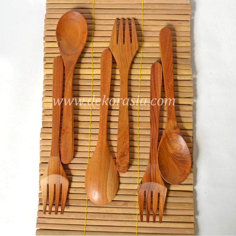 Teak Wooden Spoon and Fork Length 12.2 Inches, Wood Spoon and Fork Kitchenware - Image 4