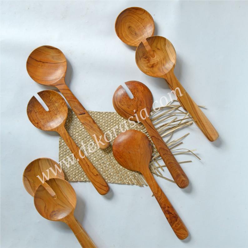 Teak Wooden Spoon for Salad Serving Length 12.2 Inches, Wooden Spoon and Fork Set - Image 3