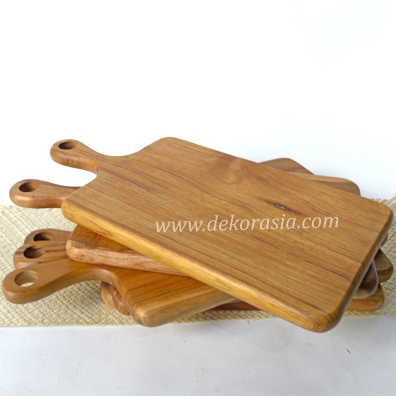 Wooden Antique Teak Cutting Board with Handle, Wood Cutting Board - Image 3