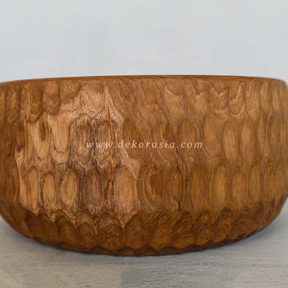 Natural Teak Wood Bowl, Round Wooden Bowl For Serving Food And Salad - Image 3