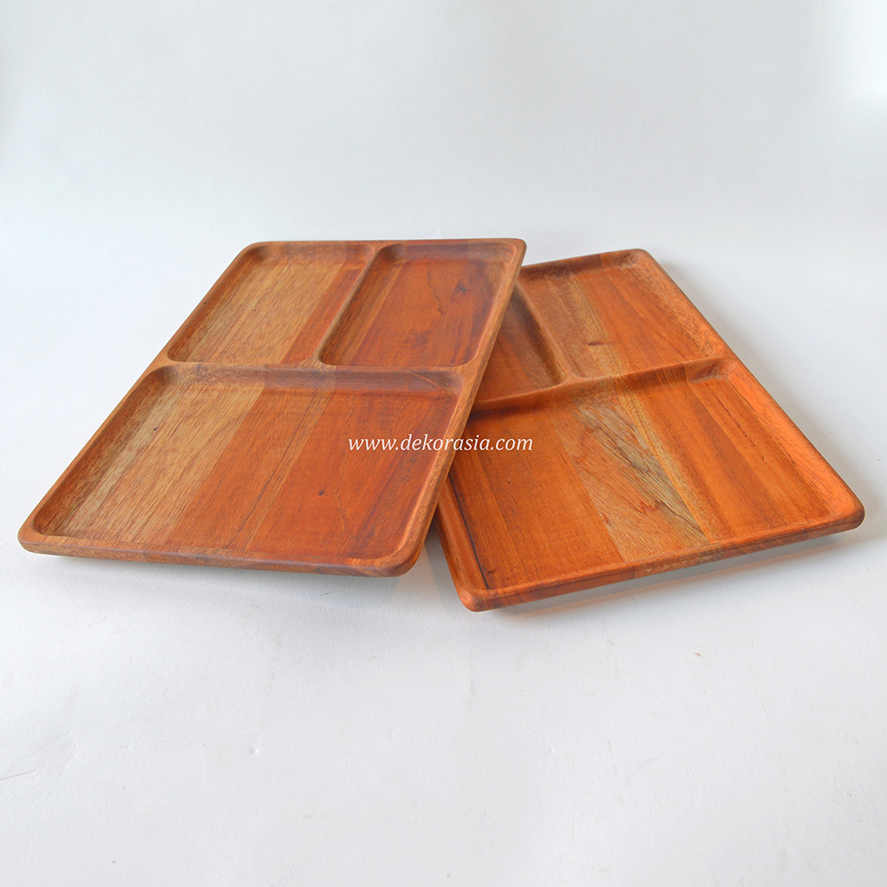Natural Wooden Plates with 3 Compartment, Wood Plate Tableware - Image 1