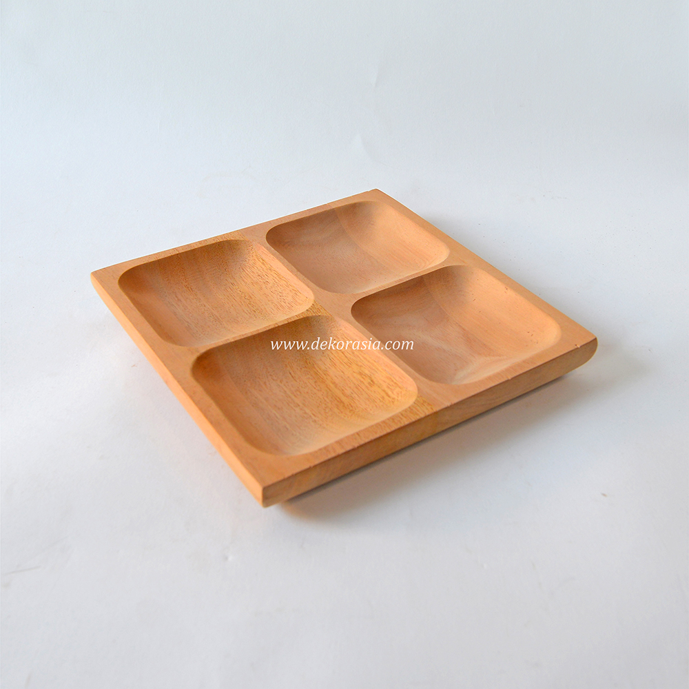 Natural Wooden Square Tray with 4 Compartment Eco-friendly - Image 1
