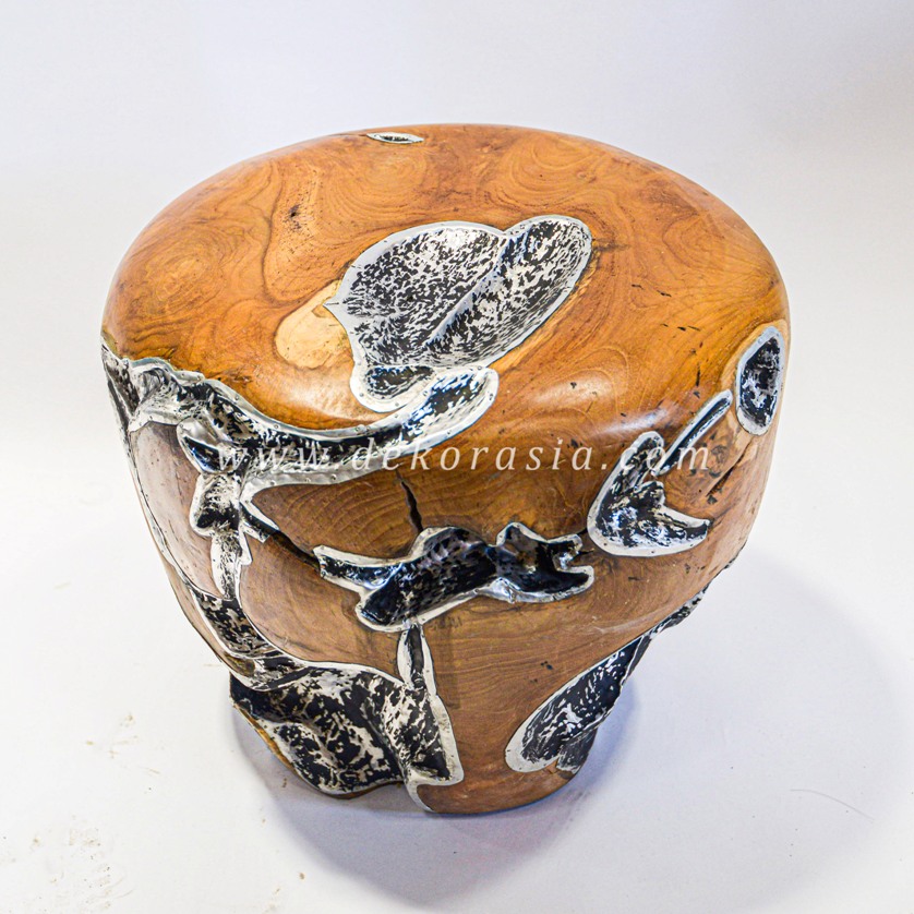 Wood and Aluminium Round Stool - Wooden Stools for Home Furniture - Image 3