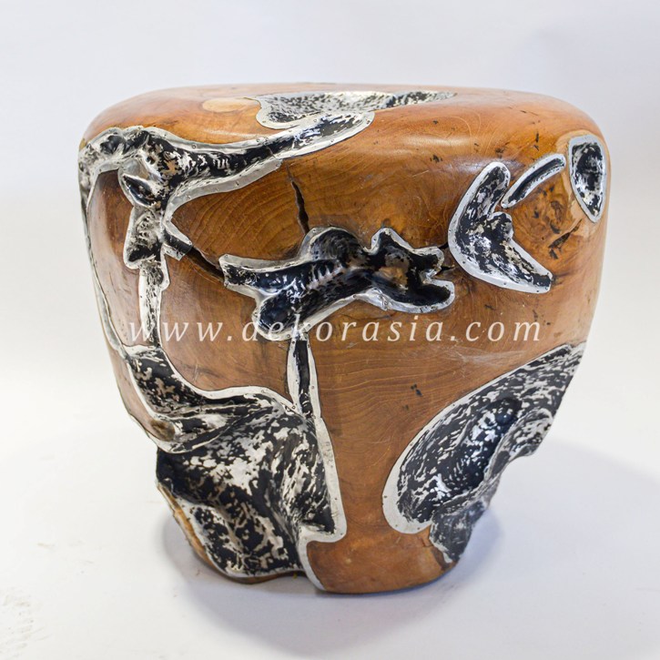 Wood and Aluminium Round Stool - Wooden Stools for Home Furniture - Image 2
