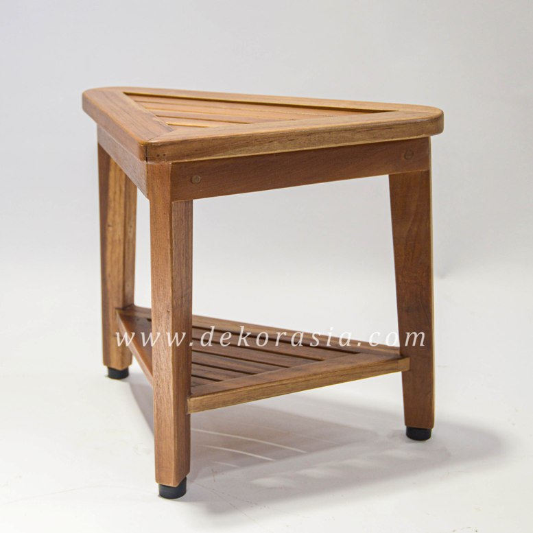 Teak Shaving Stool 3 Legs with Rubber Feet - Wood Stool for Bathroom - Image 2